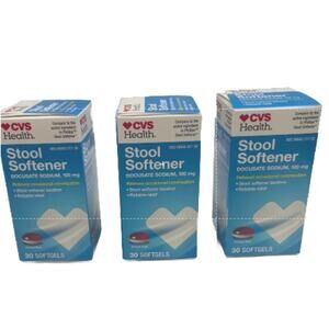 Lot of 3 New CVS 30 ct Stool Softener Softgels Factory Sealed Boxes (90 total)